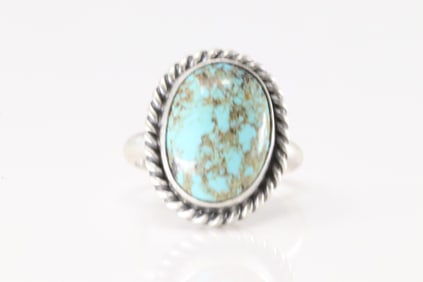 Native America Navajo Sterling Silver Turquoise Ring By Dixon.