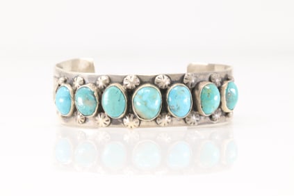 Native America Navajo Sterling Silver Turquoise Bracelet Cuff By Jason B.