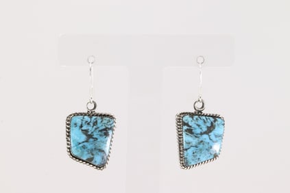 Native America Navajo Sterling Silver Turquoise Dangling Earring's By Arlene Lewis.
