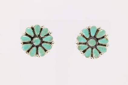 Native America Navajo Sterling Silver Kingman Turquoise Post Earring's By Alicia Wilson.