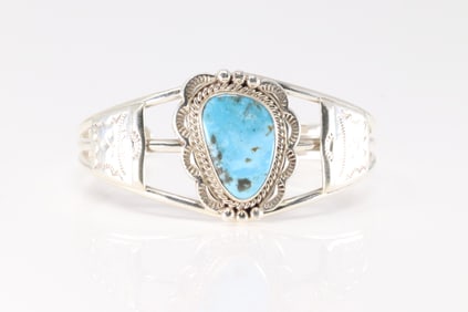 Native America Navajo Sterling Silver Kingmna Turquoise Bracelet Cuff By Allanna Yellow.