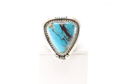 Native America Navajo Sterling Silver Kingman Turquoise Ring By A.M.