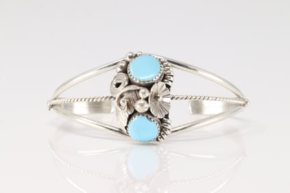 Native America Navajo Sterling Silver Turquoise Bracelet Cuff By Max Calladitto.