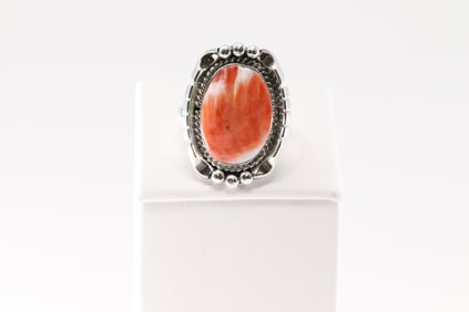 Native America Navajo Sterling Silver Spiny Oyster Ring By Samuel Yellowhair.