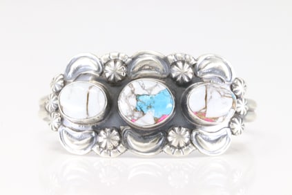 Native American Navajo Sterling Silver Cotton Candy Bracelet Cuff By Jeff James Jr.