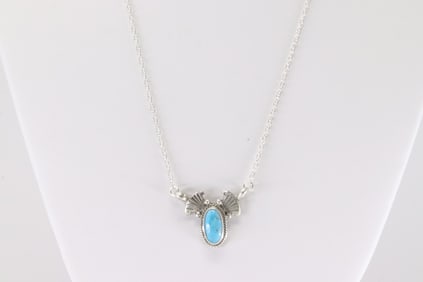 Native America Navajo Sterling Silver Turquoise Necklace By Verley Betone.