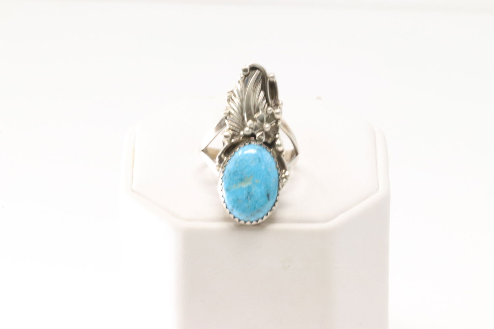 Native America Navajo Sterling Silver Turquoise Ring  Leaf By Virginia. (1 of 4)