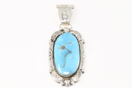 Native America Navajo Sterling Silver Turquoise Pendent By Angie Platero.