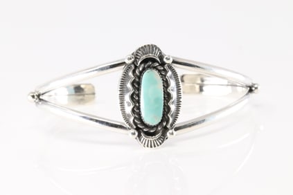 Native America Navajo Sterling Silver Turquoise Bracelet Cuff By R.B.