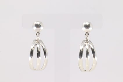 Native America Navajo Sterling Silver Design Solid Hoop Post / Dangling Earring's By james Bahe.