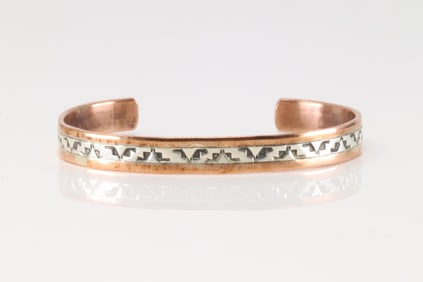 Native America Navajo Sterling Silver Copper Bracelet Cuff By Wylie Secatero.