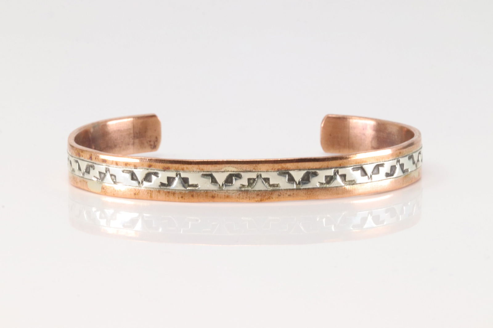 Native America Navajo Sterling Silver Copper Bracelet Cuff By Wylie Secatero.: This is a Native America Navajo Sterling Silver Copper Bracelet Cuff By Wylie Secatero.