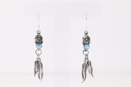 Native America Navajo Sterling Silver Turquoise Dangling Earring's By Sharon McCarthy.