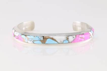 Native America Navajo Sterling Silver Cotton Candy Bracelet Cuff By Brandon Etcitty.