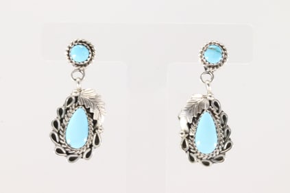 Native America Navajo Sterling Silver Turquoise Post / Dangling Earring's By Annie Spencer.
