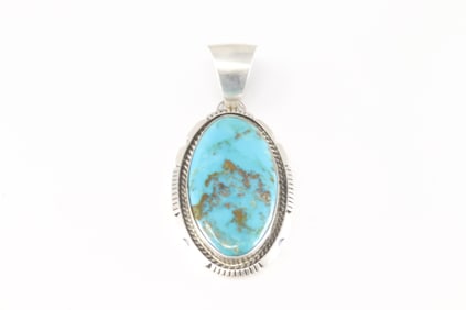 Native America Navajo Sterling Silver Kingman Turquoise Pendent By Alfred Martinez.