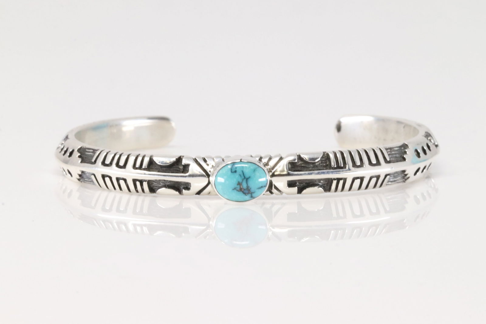 Native America Navajo Sterling Silver Turquoise Bracelet Cuff By Betty S.: This is a Native America Navajo Sterling Silver Turquoise Bracelet Cuff By Betty S.