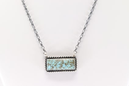 Native America Navajo Sterling Silver Number 8 Turquoise Necklace By Augustine Largo.