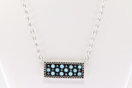 Native America Navajo Sterling Silver Turquoise Necklace By Kenny Lonjose.