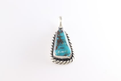 Native America Navajo Sterling Silver Turquoise Pendant By J.D.