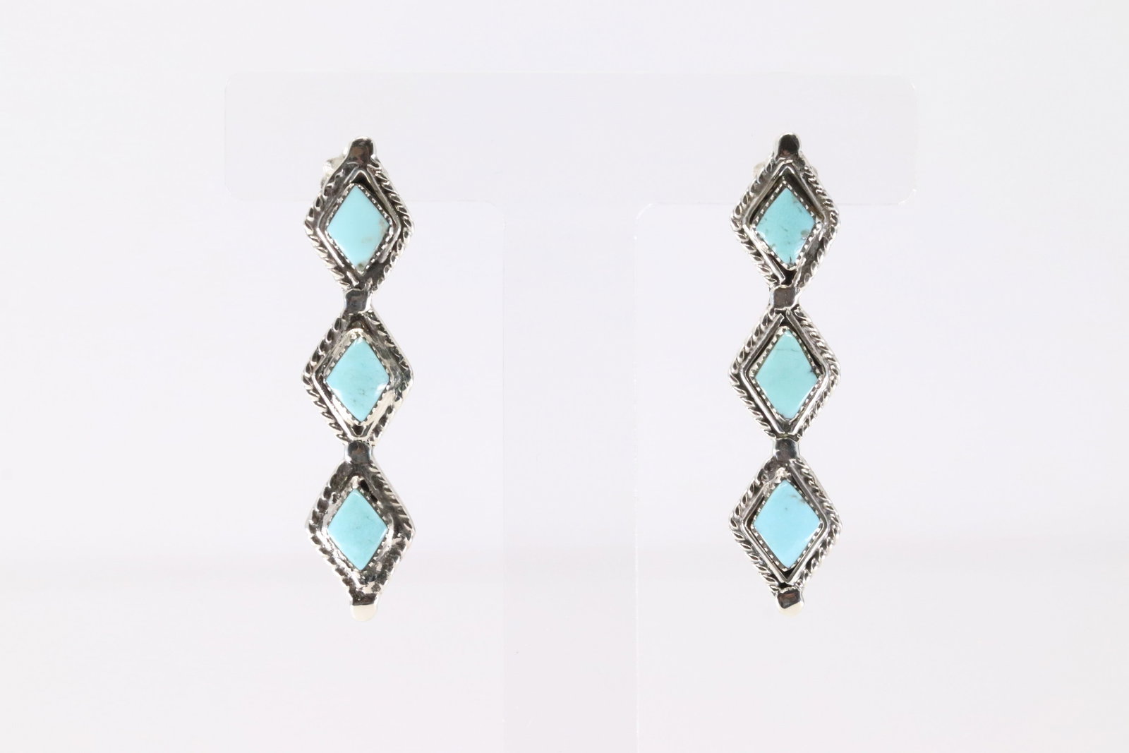 Native America Navajo Sterling Silver Turquoise Post Earring's By Ryntanna Yazzie.: This is a Native America Navajo Sterling Silver Turquoise Post Earring's By Ryntanna Yazzie.