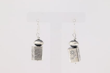 Native America Navajo Sterling Silver Stamped Solid Dangling Earring's By Tysha Aparicio.