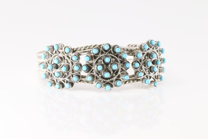 Native America Zuni Sterling Silver Turquoise Bracelet Cuff By Wayne Johnson.