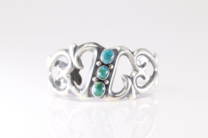 Native America Navajo Sterling Silver Kingman Turquoise Bracelet Cuff By Rena Begay.