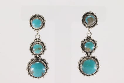 Native America Navajo Sterling Silver Turquoise Post / Dangling Earring's By Evelyn Platero.