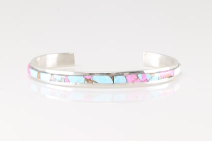 Native American Navajo Sterling Silver Cotton Candy Bracelet Cuff By S.F.