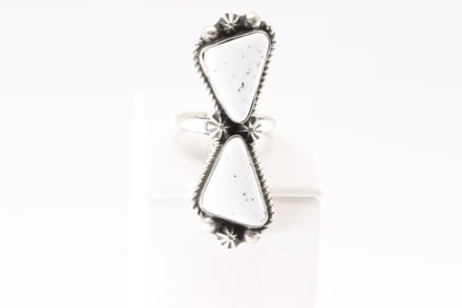 Native American Navajo Sterling Silver White Buffalo Ring 2 Stone By Kee.