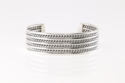 Native American Navajo Sterling Silver Solid Bracelet Cuff By Elaine Tahe.