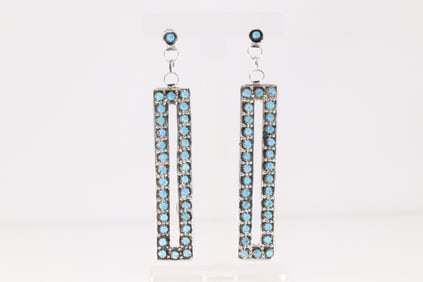 Native America Zuni Sterling Silver Turquoise Post & Dangling Earring's By Joan Cheama.