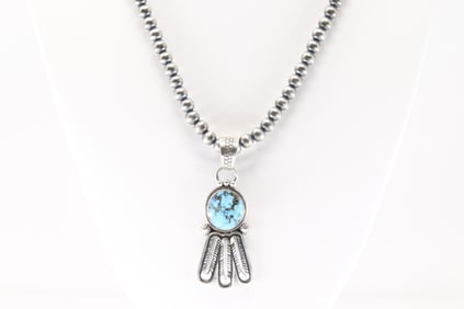 Native America Navajo Sterling Silver Kingmna Turquoise Necklace By Verley Betone.