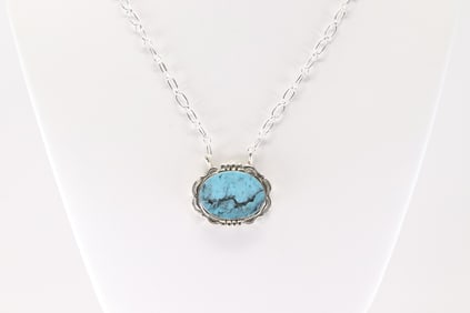 Native America Navajo Sterling Silver Turquoise Necklace By Leroy Silversmith.