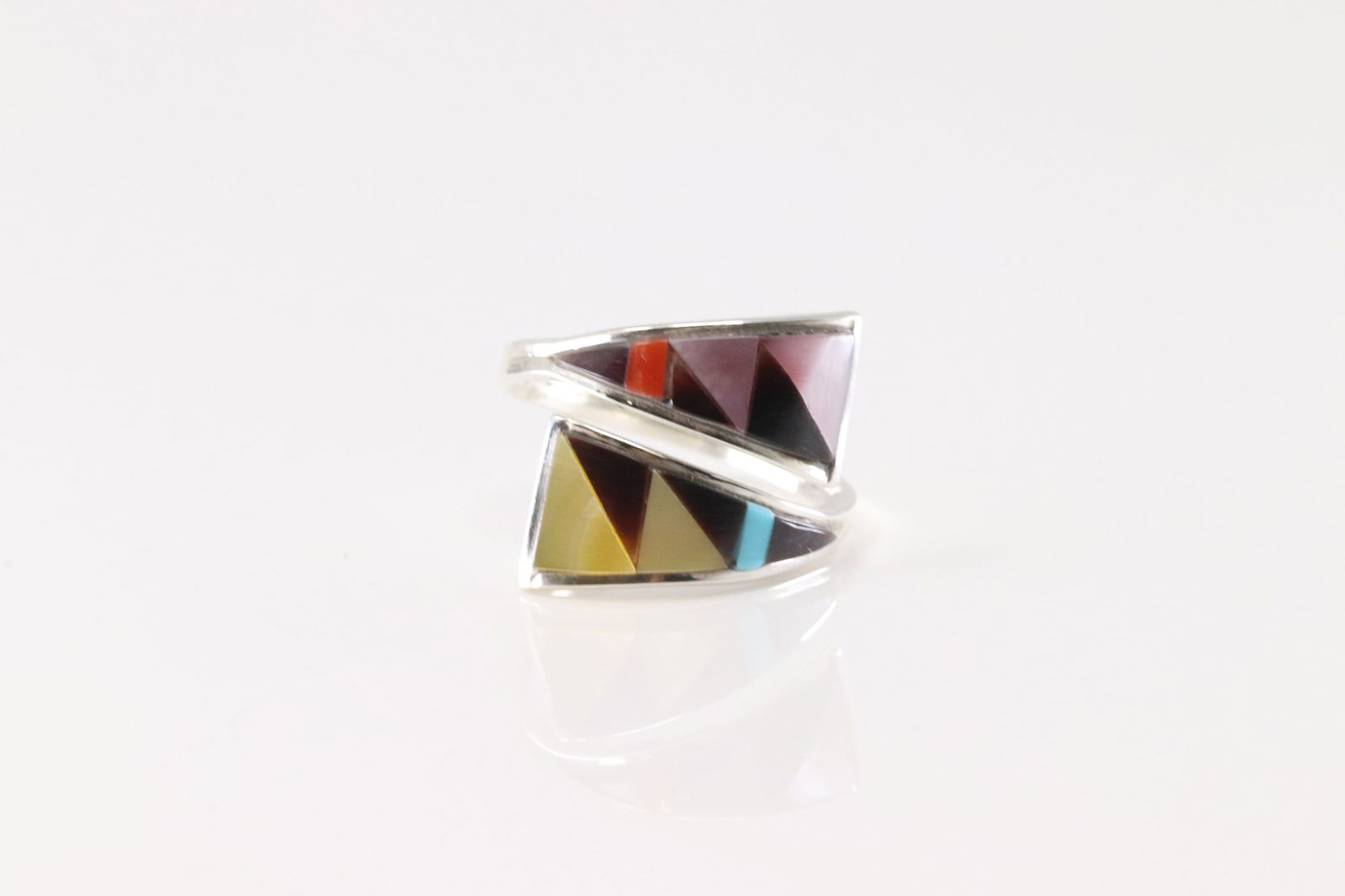 Native America Zuni Sterling Silver Multi-Color Stone Inlay Ring By Tammie Qualo. (1 of 3)