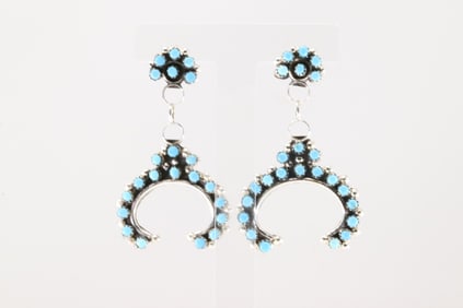 Native America Navajo Sterling Silver Kingman Turquoise Post / Dangling Earring's By Joan Begay.