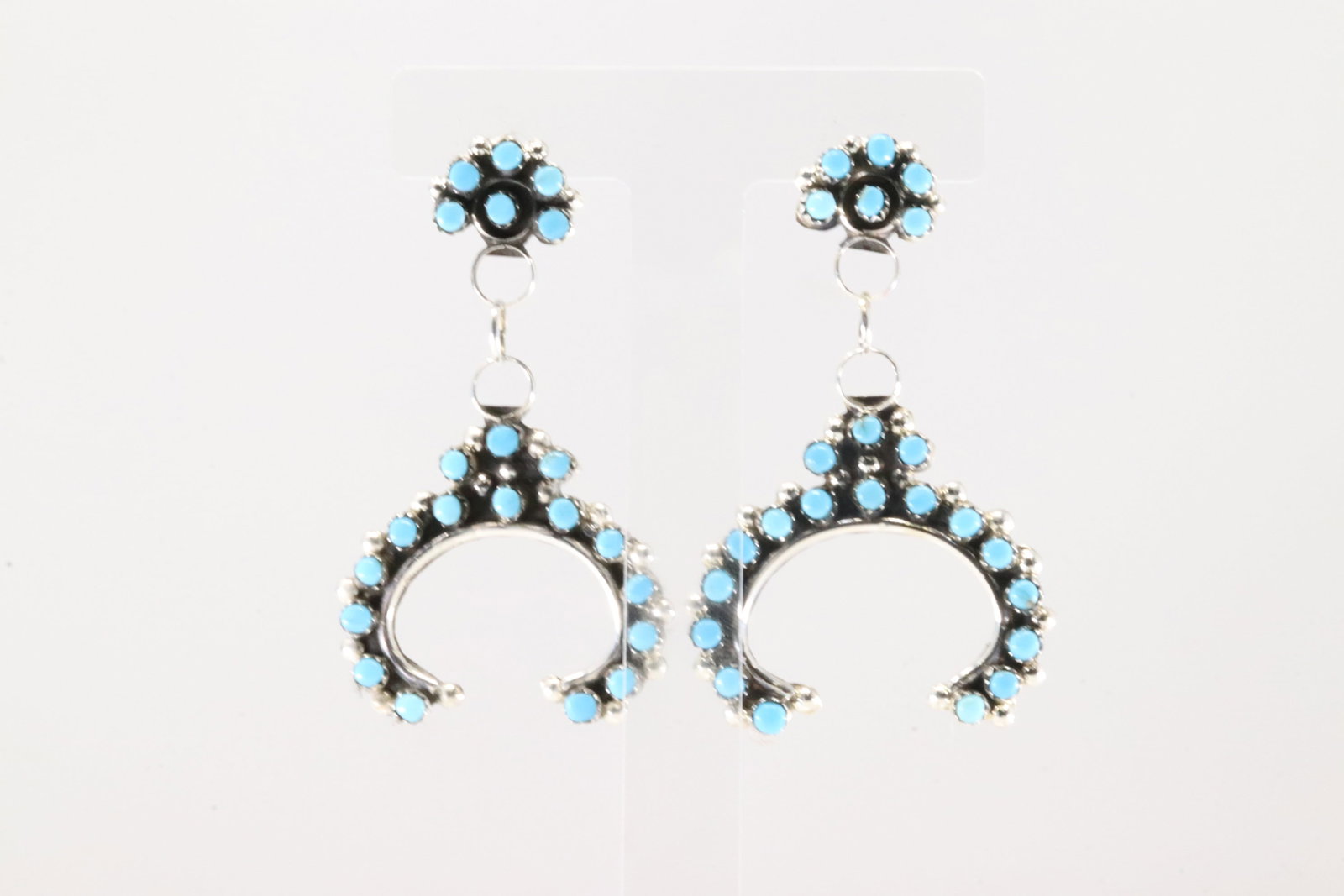 Native America Navajo Sterling Silver Kingman Turquoise Post / Dangling Earring's By Joan Begay.: This is a Native America Navajo Sterling Silver Kingman Turquoise Post / Dangling Earring's By Joan Begay.