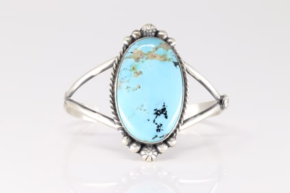 Native America Navajo Sterling Silver Kingman Turquoise Bracelet Cuff By Augustine Largo.