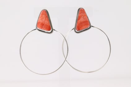 Native America Navajo Sterling Silver Spiny Oyster Hoop Post Earring's By Elouise Kee.