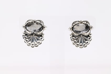 Native America Navajo Sterling Silver White Buffalo Post Earring's By Marie Bahe.