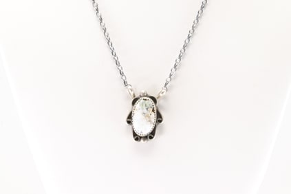 Native America Navajo Sterling Silver White Buffalo Necklace By Virginia Henio.
