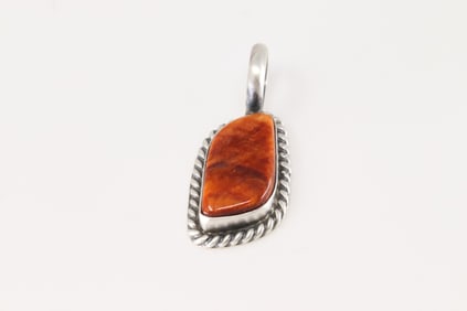 Native America Navajo Sterling Silver Spiny Oyster Pendant By Donovan Skeets.