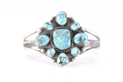Native American Navajo Sterling Silver Kingman Turquoise Bracelet Cuff By W.D.