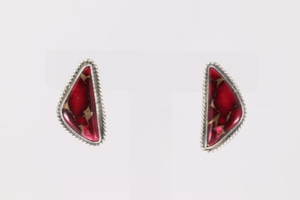 Native American Navajo Sterling Silver Turquoise Compressed Post Earring's By Byron Begay.