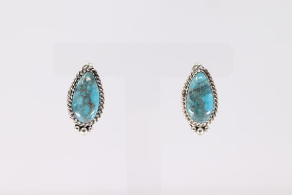 Native America Navajo Sterling Silver Kingman Turquoise Post Earring's By Theresa Smith.