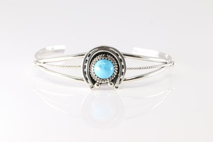 Native America Navajo Sterling Silver Turquoise Naja Bracelet Cuff By Letricia Largo.