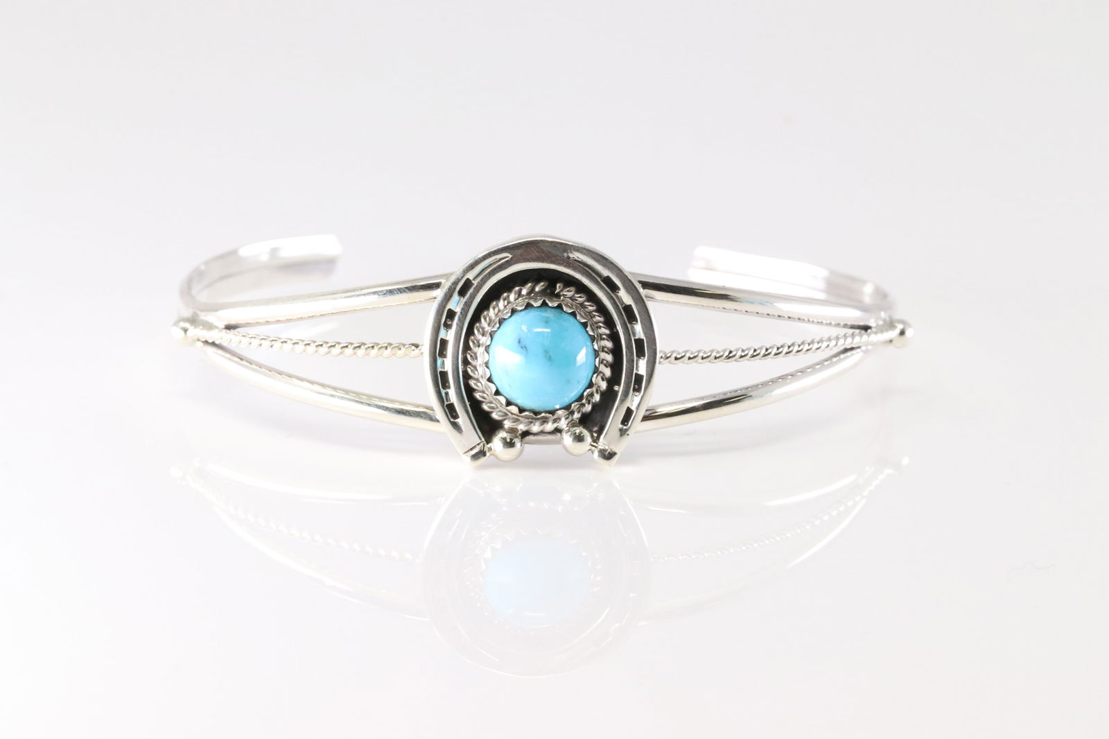 Native America Navajo Sterling Silver Turquoise Naja Bracelet Cuff By Letricia Largo.: This is a Native America Navajo Sterling Silver Turquoise Naja Bracelet Cuff By Letricia Largo.