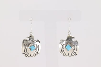 Native America Navajo Sterling Silver Turquoise Thunderbird Dangling Earring's By Verley Betone.