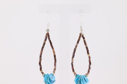 Native America Navajo Sterling Silver Turquoise & Brown Stone Dangling Earring's.